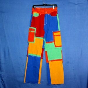 Multicolor Patchwork Straight Leg Pants - Women's Size S